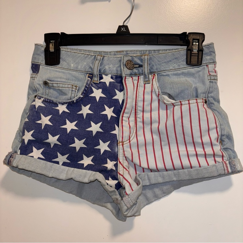 Top Shop High Waisted Stars and Stripes Shorts Waist 25
